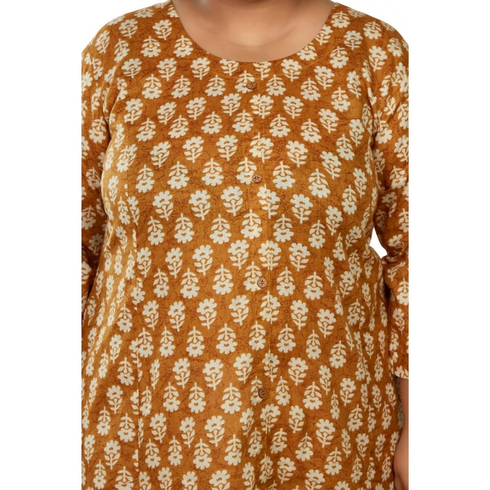 Women's Casual 3/4th Sleeve Printed Pure Cotton Prince Cut A-Line Kurti (Mustard)