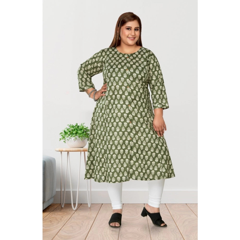 Women's Casual 3/4th Sleeve Printed Pure Cotton Prince Cut A-Line Kurti (Green)