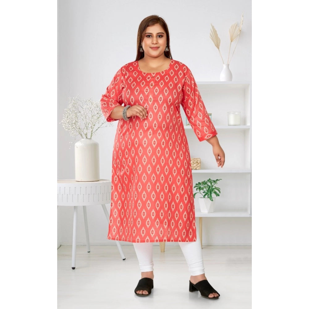 Women's Casual 3/4th Sleeve Ikkat Printed Pure Cotton Straight Kurti (Pink)