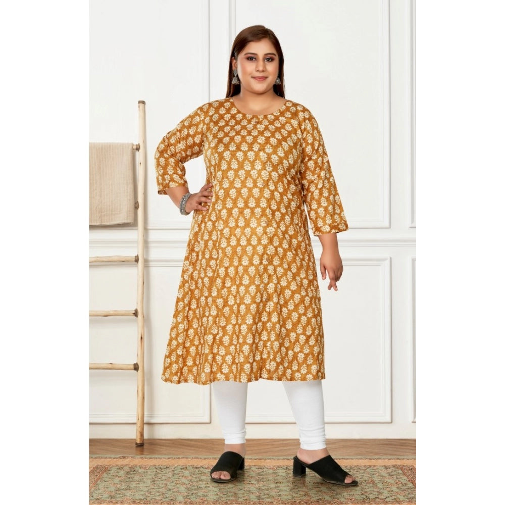 Women's Casual 3/4th Sleeve Printed Pure Cotton Prince Cut A-Line Kurti (Mustard)