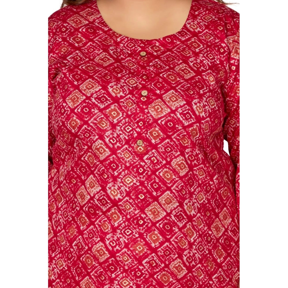 Women's Casual 3/4th Sleeve Golden Foil Printed Capsule Cotton Straight Kurti (Pink)