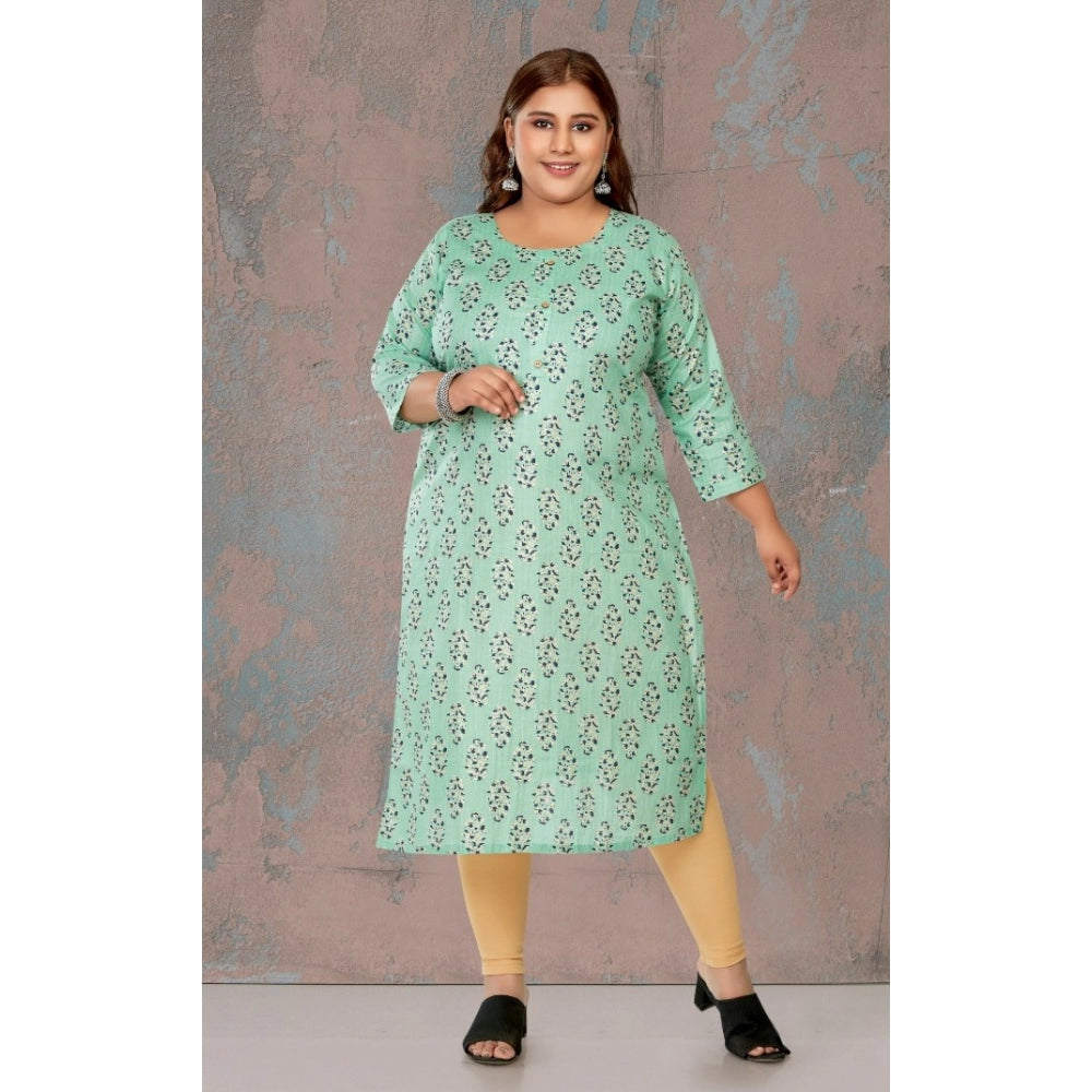 Women's Casual 3/4th Sleeve Golden Foil Printed Pure Cotton Straight Kurti (Pista Green)