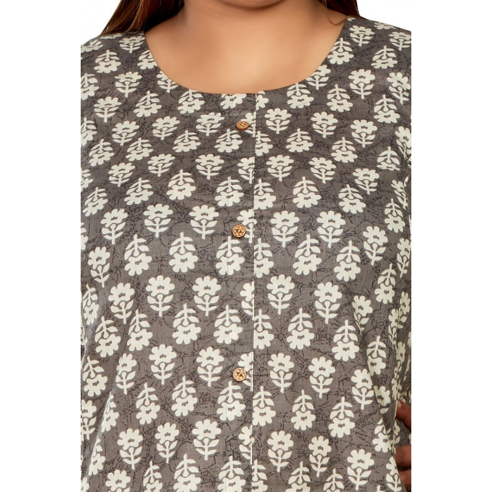 Women's Casual 3/4th Sleeve Printed Pure Cotton Prince Cut A-Line Kurti (Grey)