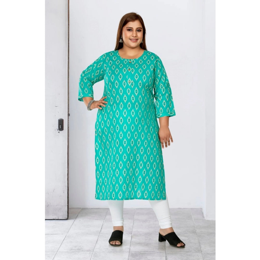 Women's Casual 3/4th Sleeve Ikkat Printed Pure Cotton Straight Kurti (Turquoise)