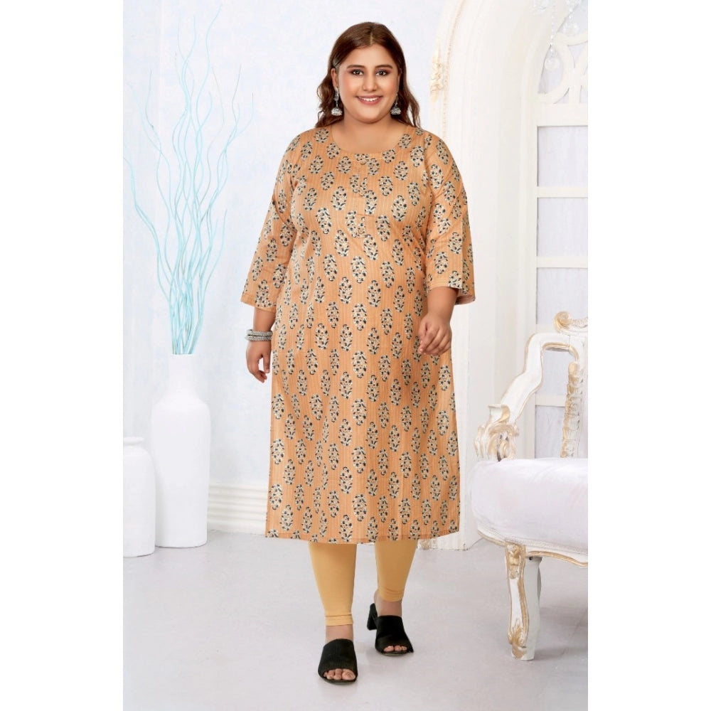 Women's Casual 3/4th Sleeve Golden Foil Printed Pure Cotton Straight Kurti (Light Orange)