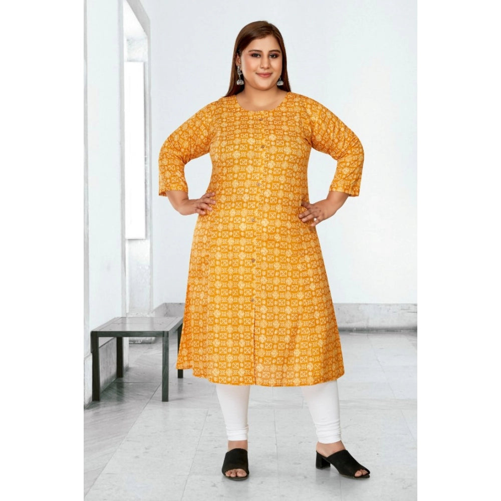 Women's Casual 3/4th Sleeve Regular Printed Pure Cotton Prince Cut A-Line Kurti (Yellow)