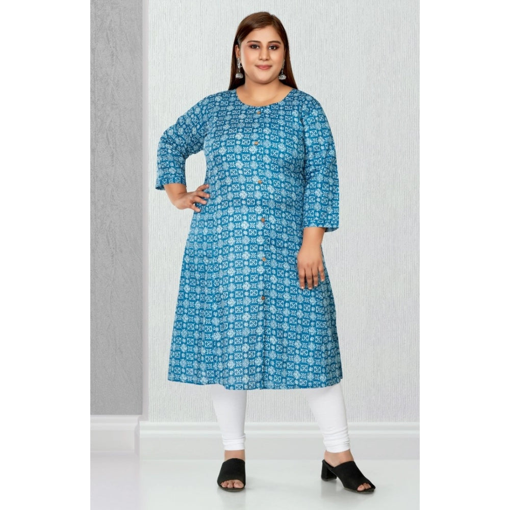 Women's Casual 3/4th Sleeve Regular Printed Pure Cotton Prince Cut A-Line Kurti (Blue)