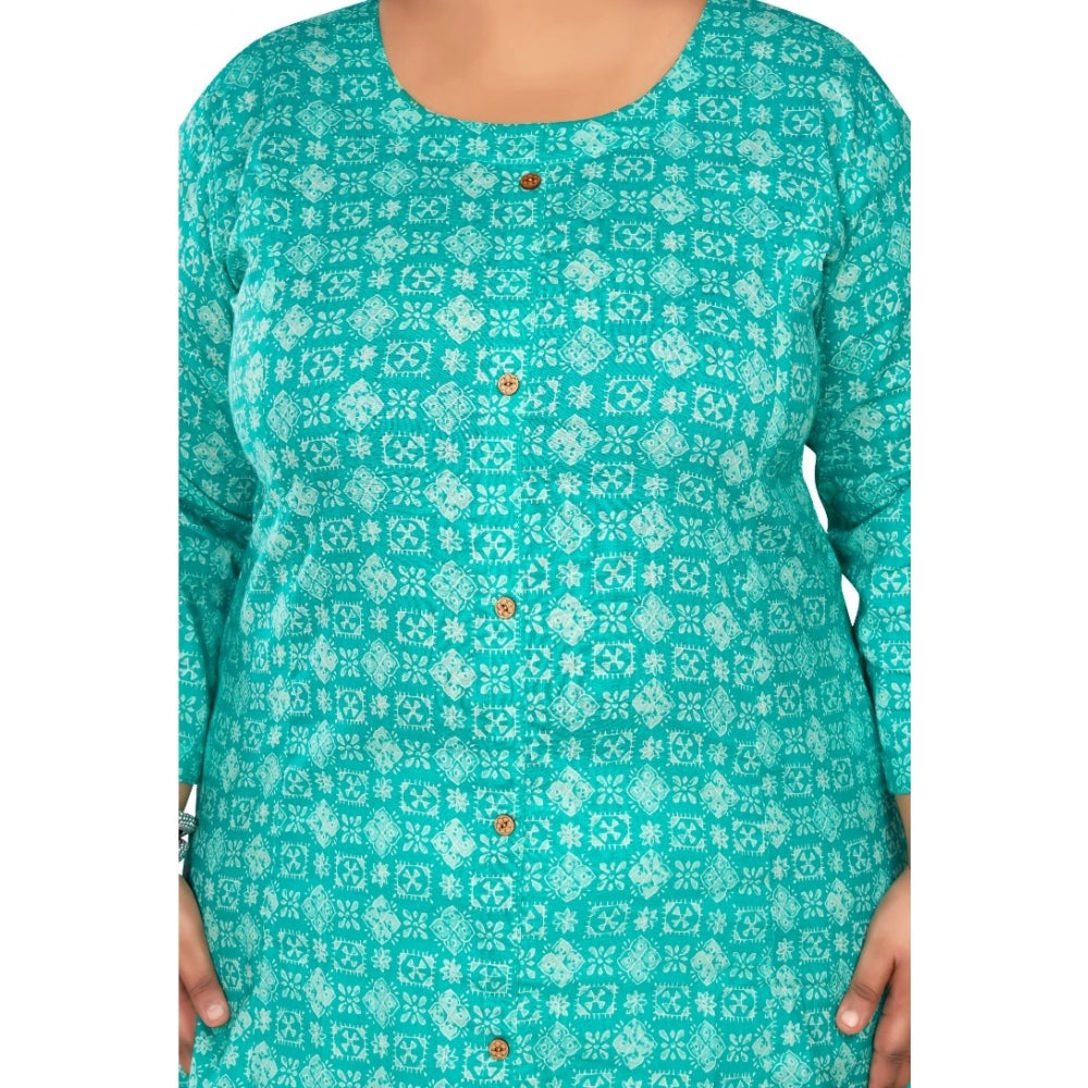 Women's Casual 3/4th Sleeve Regular Printed Pure Cotton Prince Cut A-Line Kurti (Turquoise)