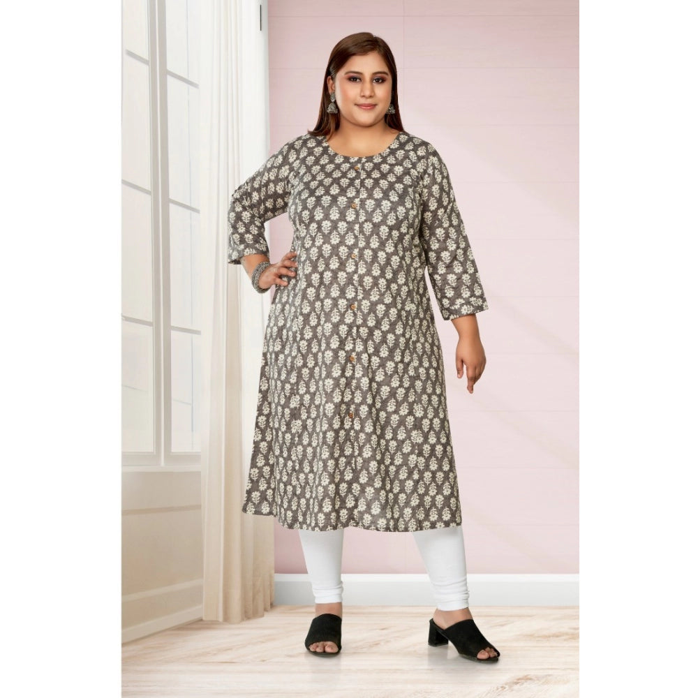 Women's Casual 3/4th Sleeve Printed Pure Cotton Prince Cut A-Line Kurti (Grey)