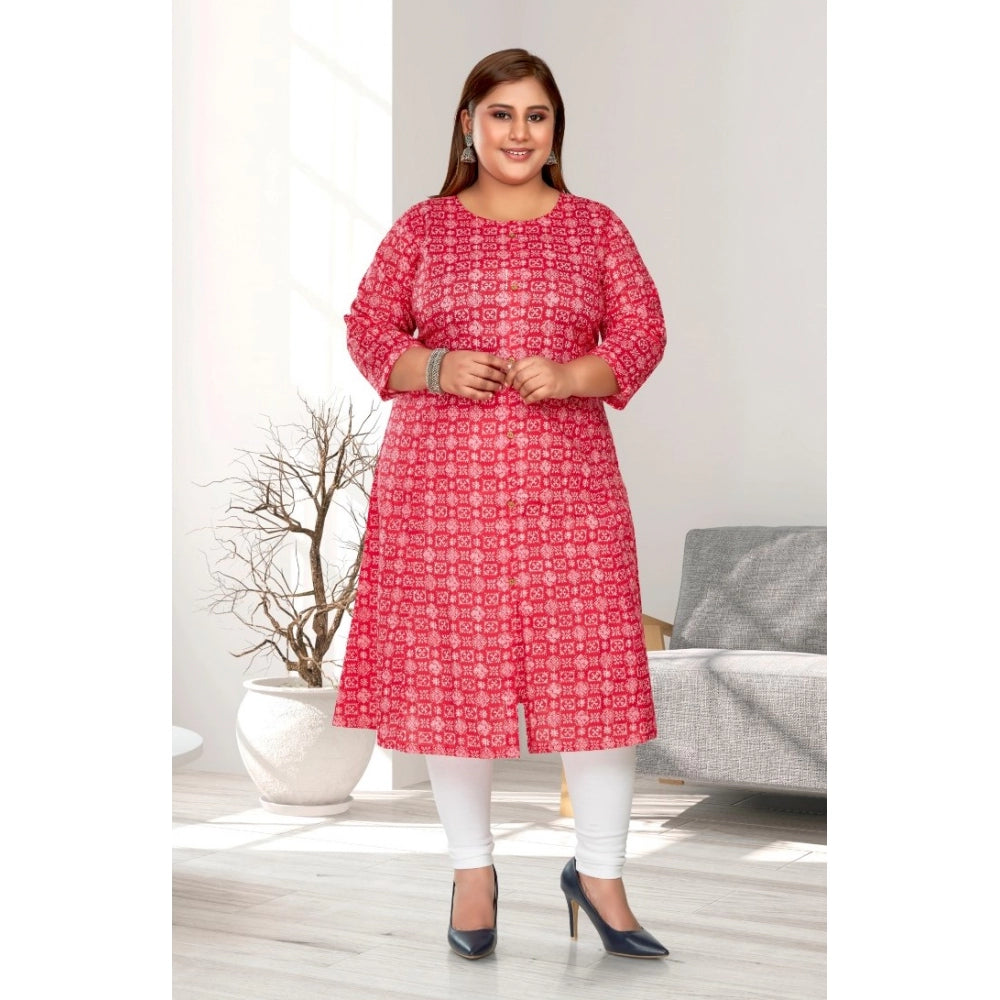 Women's Casual 3/4th Sleeve Regular Printed Pure Cotton Prince Cut A-Line Kurti (Pink)