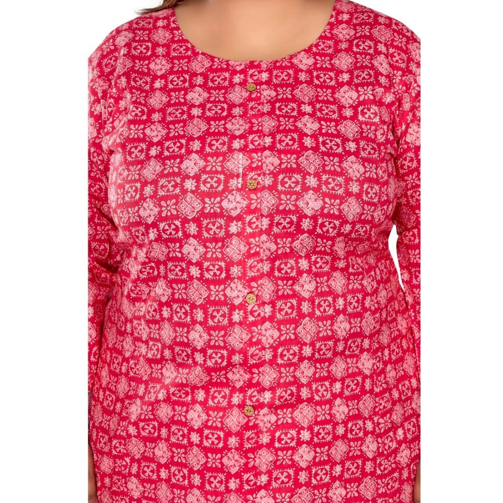 Women's Casual 3/4th Sleeve Regular Printed Pure Cotton Prince Cut A-Line Kurti (Pink)