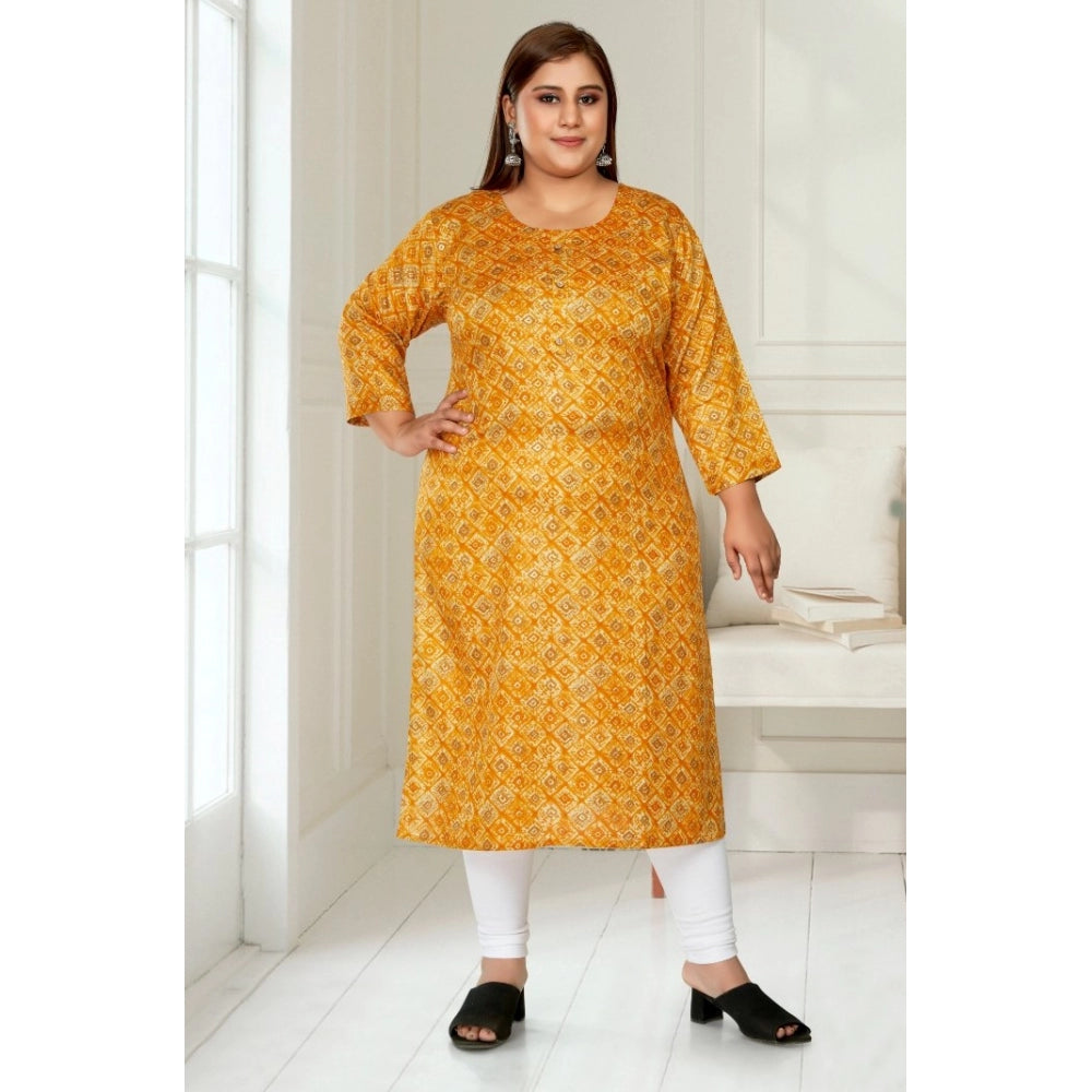 Women's Casual 3/4th Sleeve Golden Foil Printed Capsule Cotton Straight Kurti (Yellow)