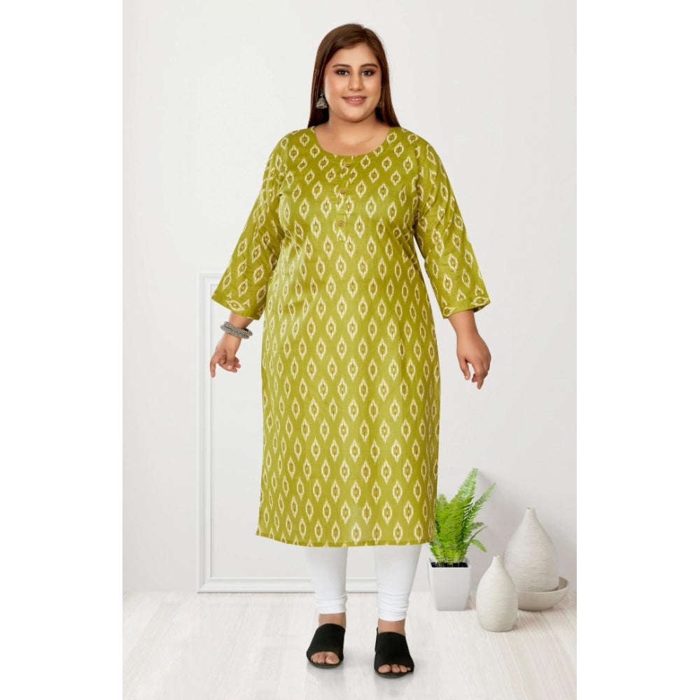 Women's Casual 3/4th Sleeve Ikkat Printed Pure Cotton Straight Kurti (Pista Green)