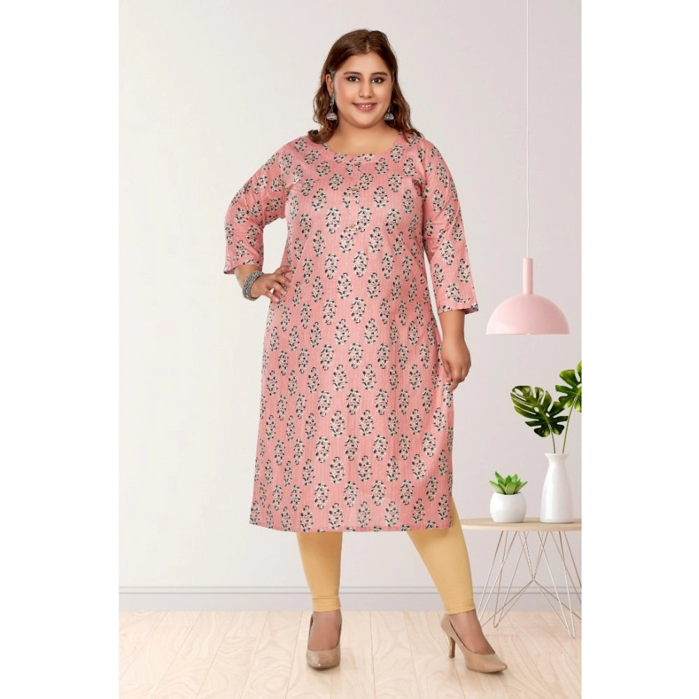 Women's Casual 3/4th Sleeve Golden Foil Printed Pure Cotton Straight Kurti (Coral Pink)