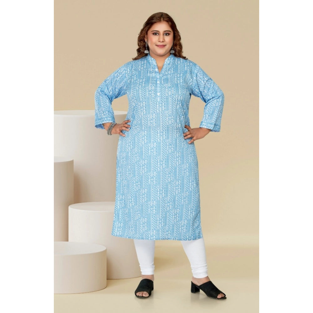 Women's Casual 3/4th Sleeve Full printed Imported Synthetic Straight Kurti (Blue)