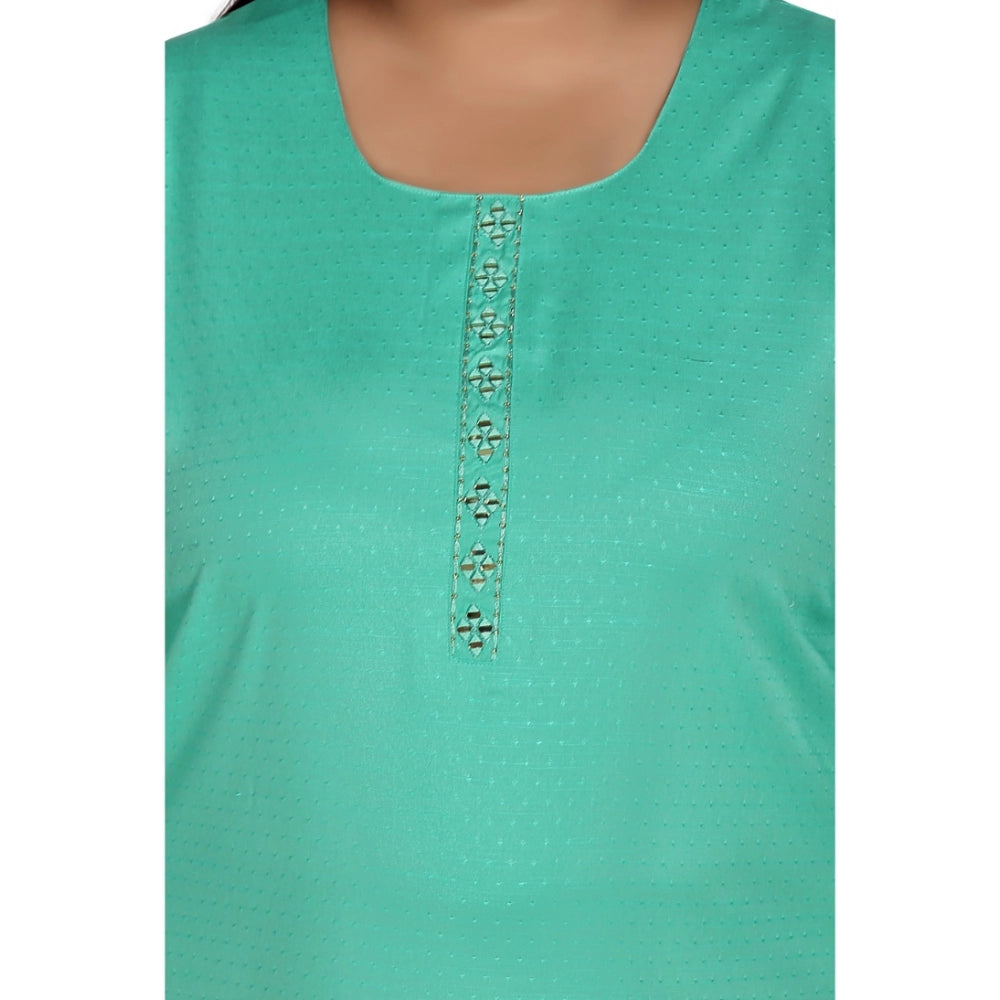 Women's Casual 3/4th Sleeve Rayon Mirror Embroidered Straight Kurti (Turquoise)