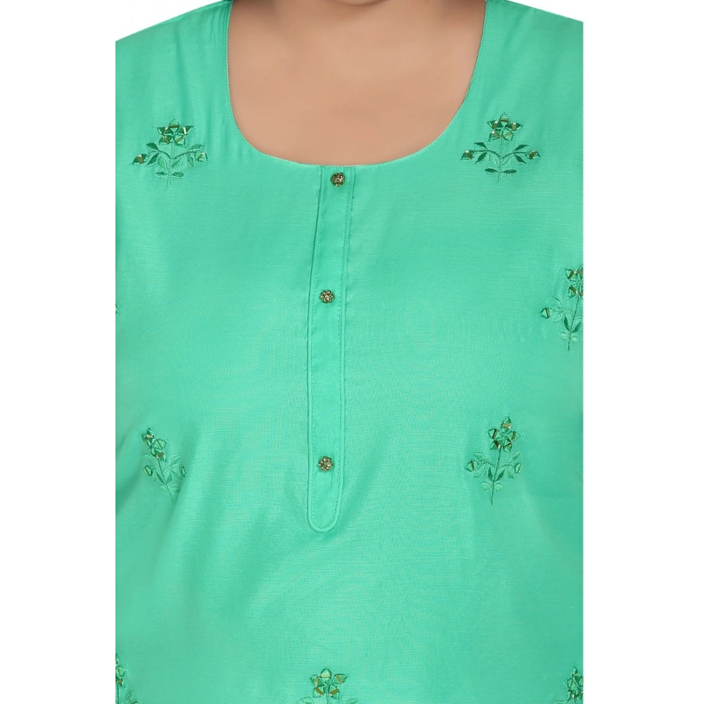 Women's Casual 3/4th Sleeve Rayon Mirror Embroidered Straight Kurti (Green)