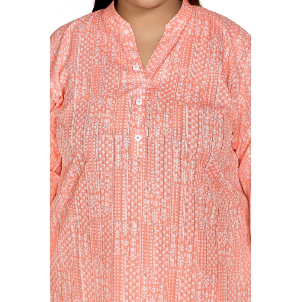 Women's Casual 3/4th Sleeve Imported Synthetic Full printed Straight Kurti (Coral Pink)