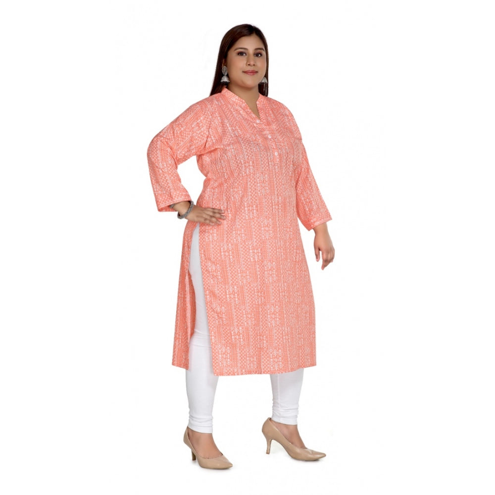 Women's Casual 3/4th Sleeve Imported Synthetic Full printed Straight Kurti (Coral Pink)