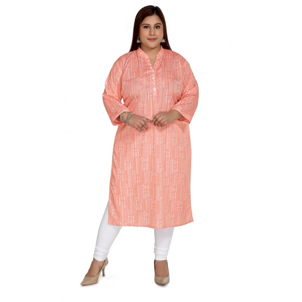 Women's Casual 3/4th Sleeve Imported Synthetic Full printed Straight Kurti (Coral Pink)