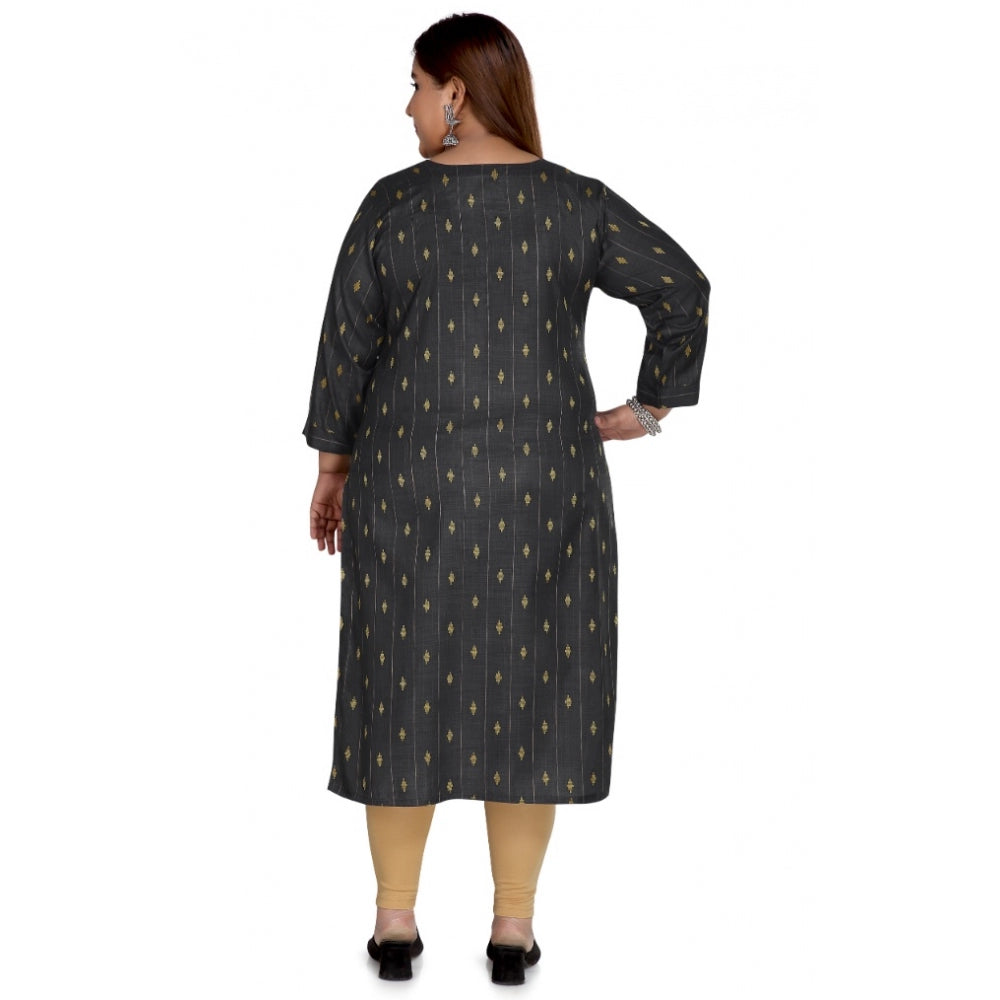 Women's Casual 3/4th Sleeve Cotton Mix Golden Embroidered Straight Kurti (Black)