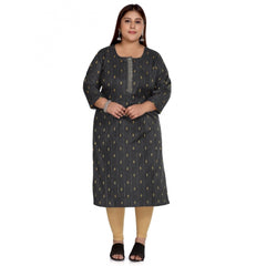 Women's Casual 3/4th Sleeve Cotton Mix Golden Embroidered Straight Kurti (Black)