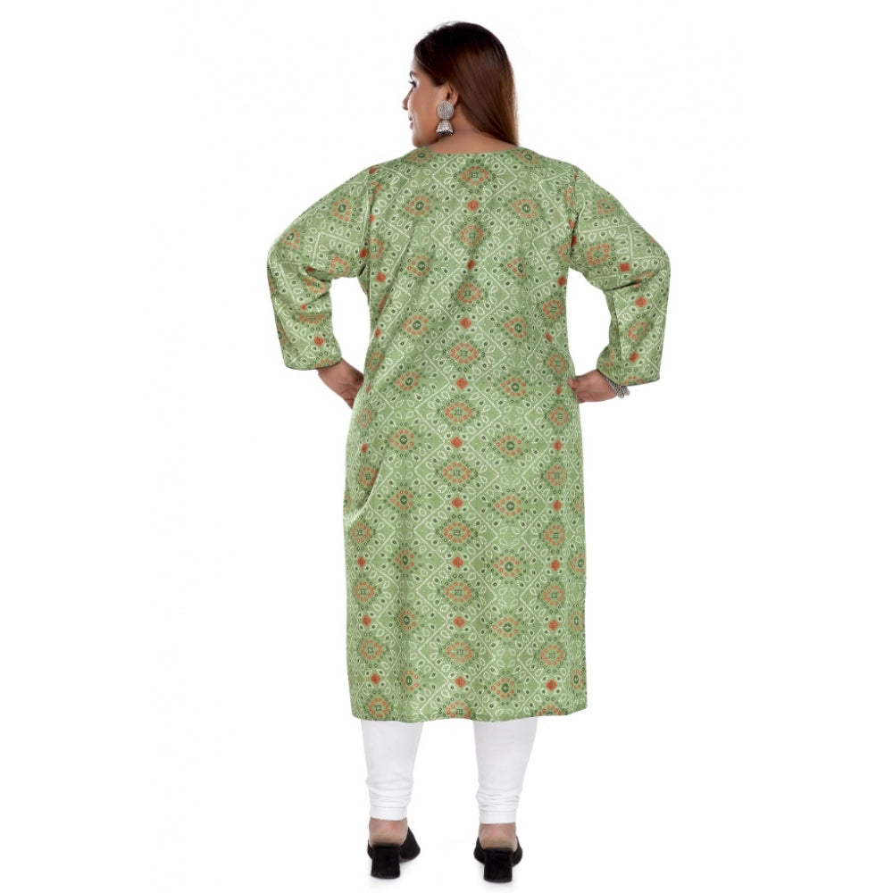 Women's Casual 3/4th Sleeve Rayon Golden Foil Printed Straight Kurti (Pista Green)