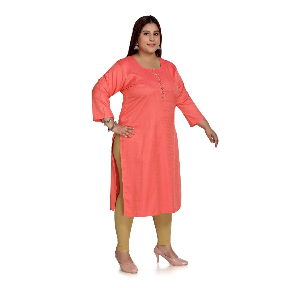 Women's Casual 3/4th Sleeve Rayon Mirror Embroidered Straight Kurti (Pink)