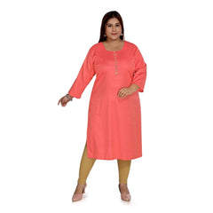 Women's Casual 3/4th Sleeve Rayon Mirror Embroidered Straight Kurti (Pink)