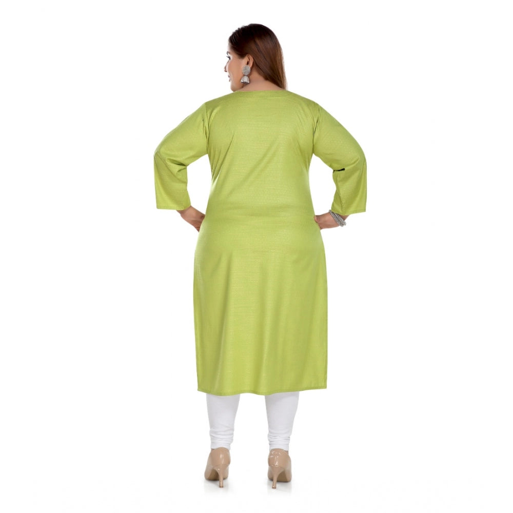 Women's Casual 3/4th Sleeve Rayon Mirror Embroidered Straight Kurti (Apple Green)