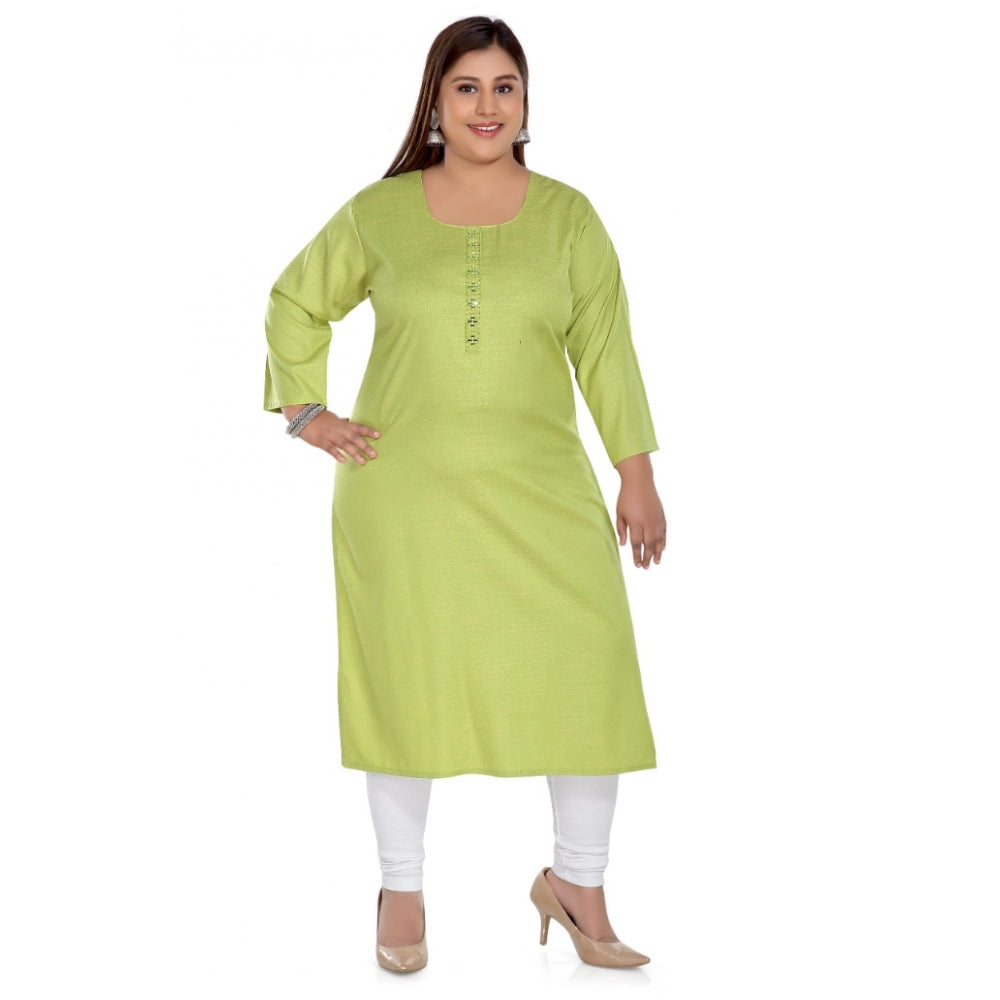 Women's Casual 3/4th Sleeve Rayon Mirror Embroidered Straight Kurti (Apple Green)