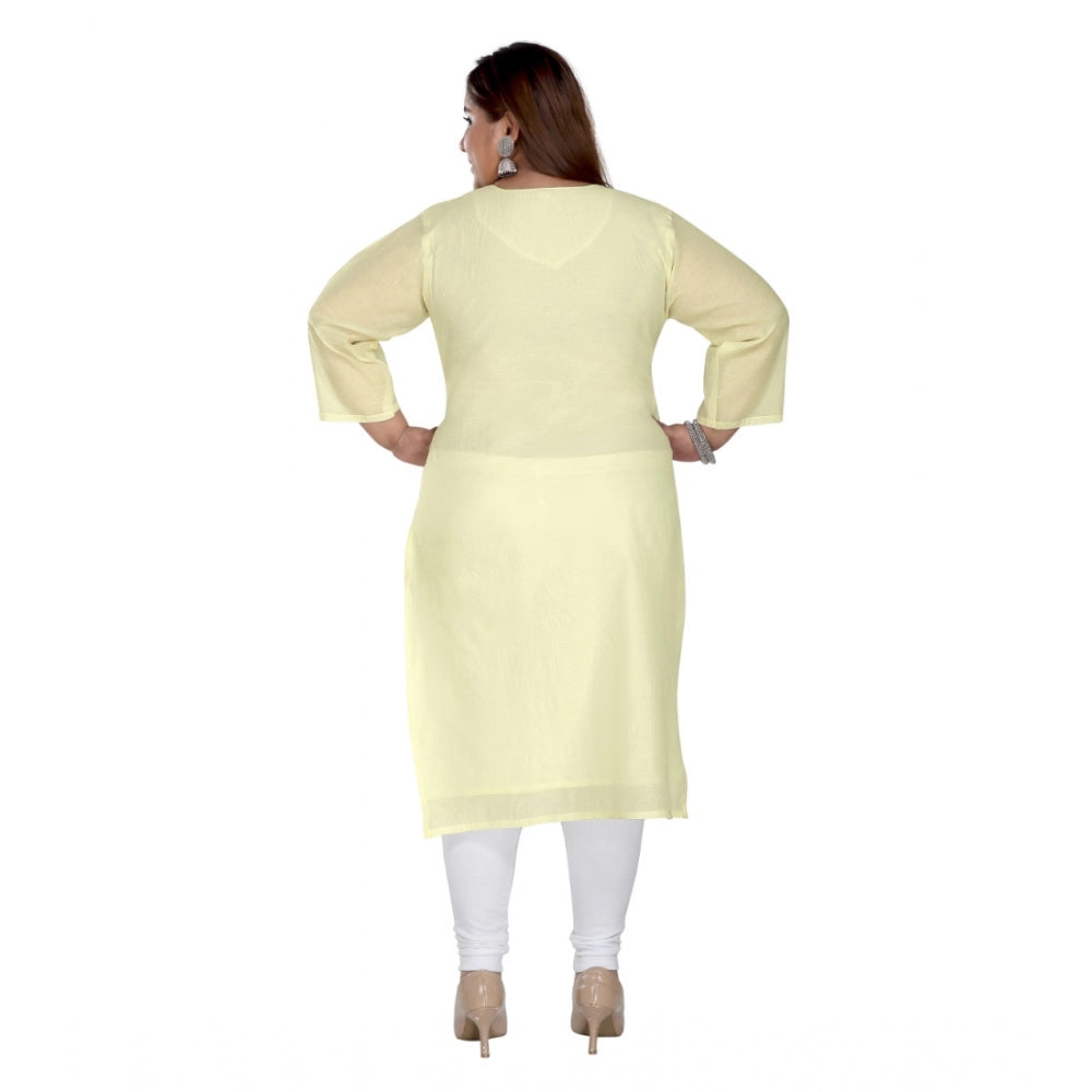 Women's Casual 3/4th Sleeve Rayon Mirror Embroidered Straight Kurti (Light Yellow)