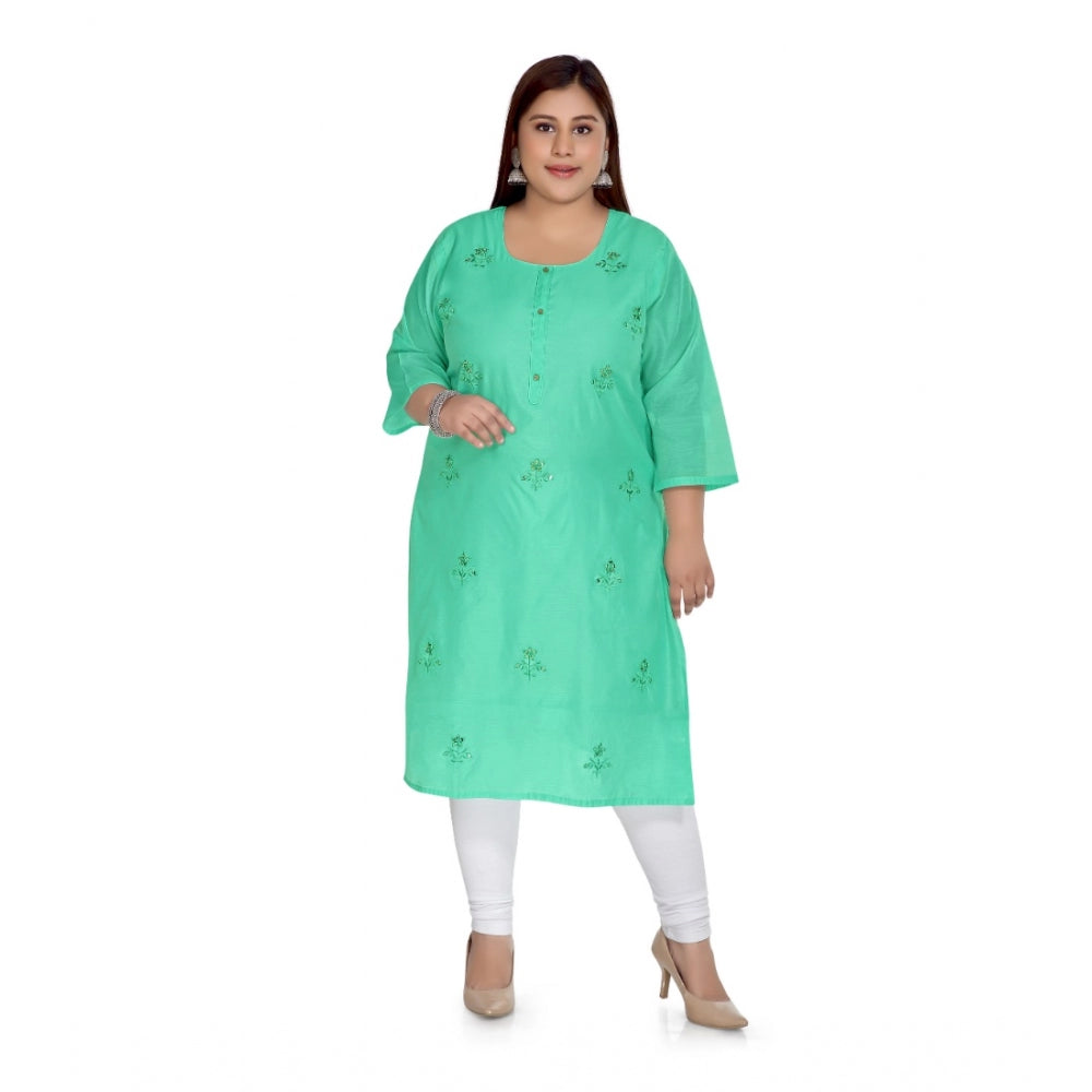 Women's Casual 3/4th Sleeve Rayon Mirror Embroidered Straight Kurti (Green)