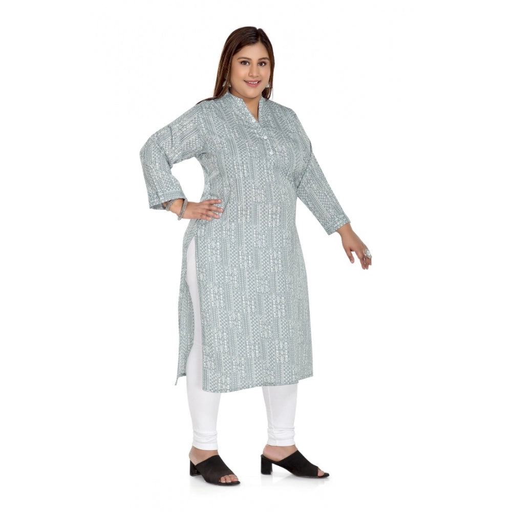 Women's Casual 3/4th Sleeve Imported Synthetic Full printed Straight Kurti (Grey)