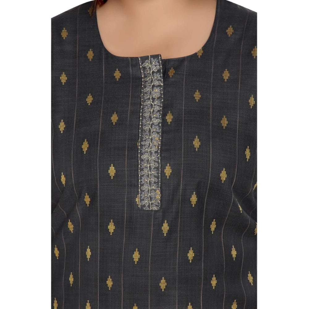 Women's Casual 3/4th Sleeve Cotton Mix Golden Embroidered Straight Kurti (Black)