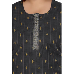 Women's Casual 3/4th Sleeve Cotton Mix Golden Embroidered Straight Kurti (Black)