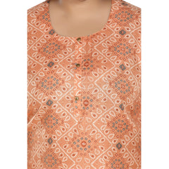 Women's Casual 3/4th Sleeve Rayon Golden Foil Printed Straight Kurti (Light Orange)