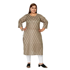 Women's Casual 3/4th Sleeve Pure Cotton Ikkat Printed Straight Kurti (Dark Grey)