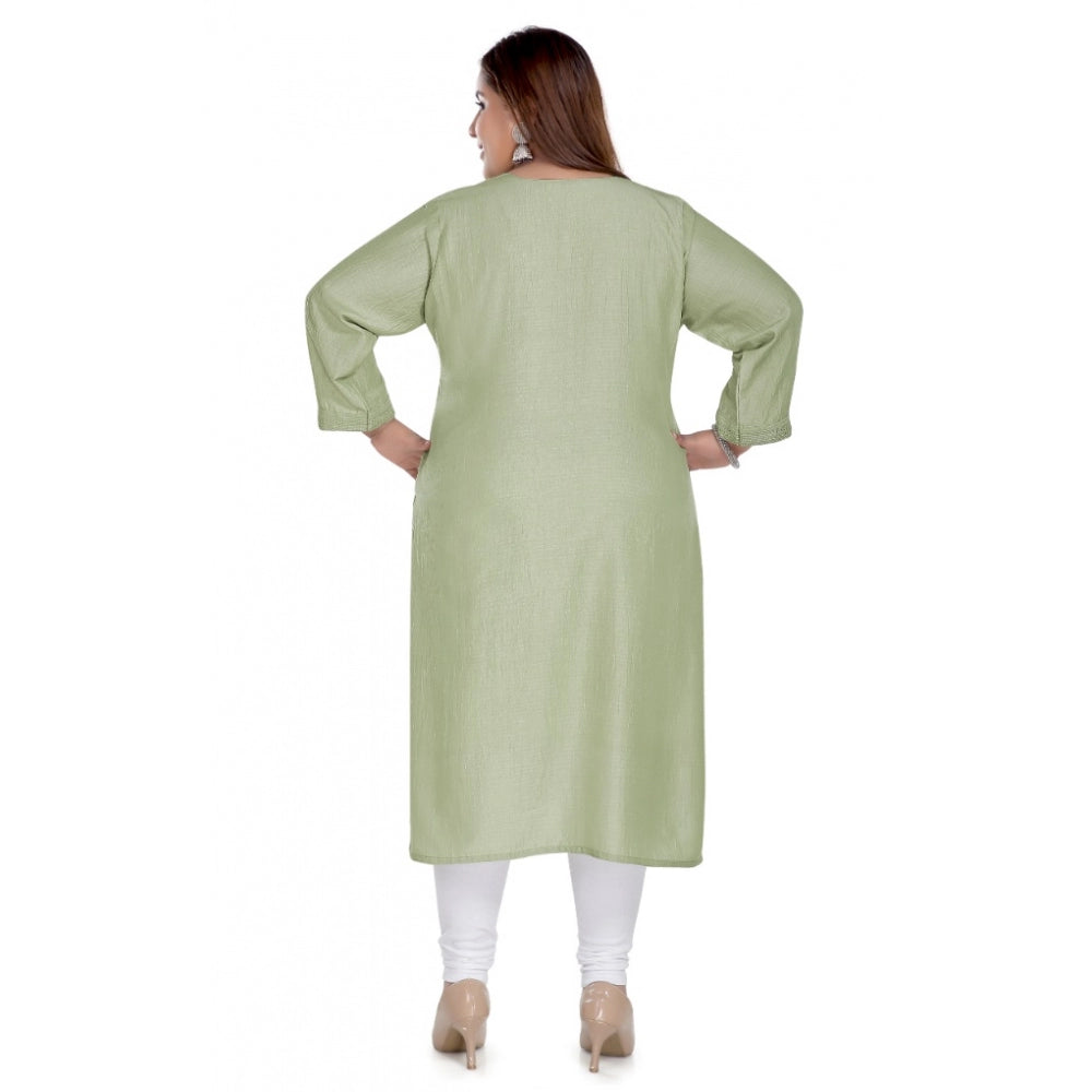 Women's Casual 3/4th Sleeve Imported Fabric Self Embroidered Straight Kurti With Lining (Pista Green)