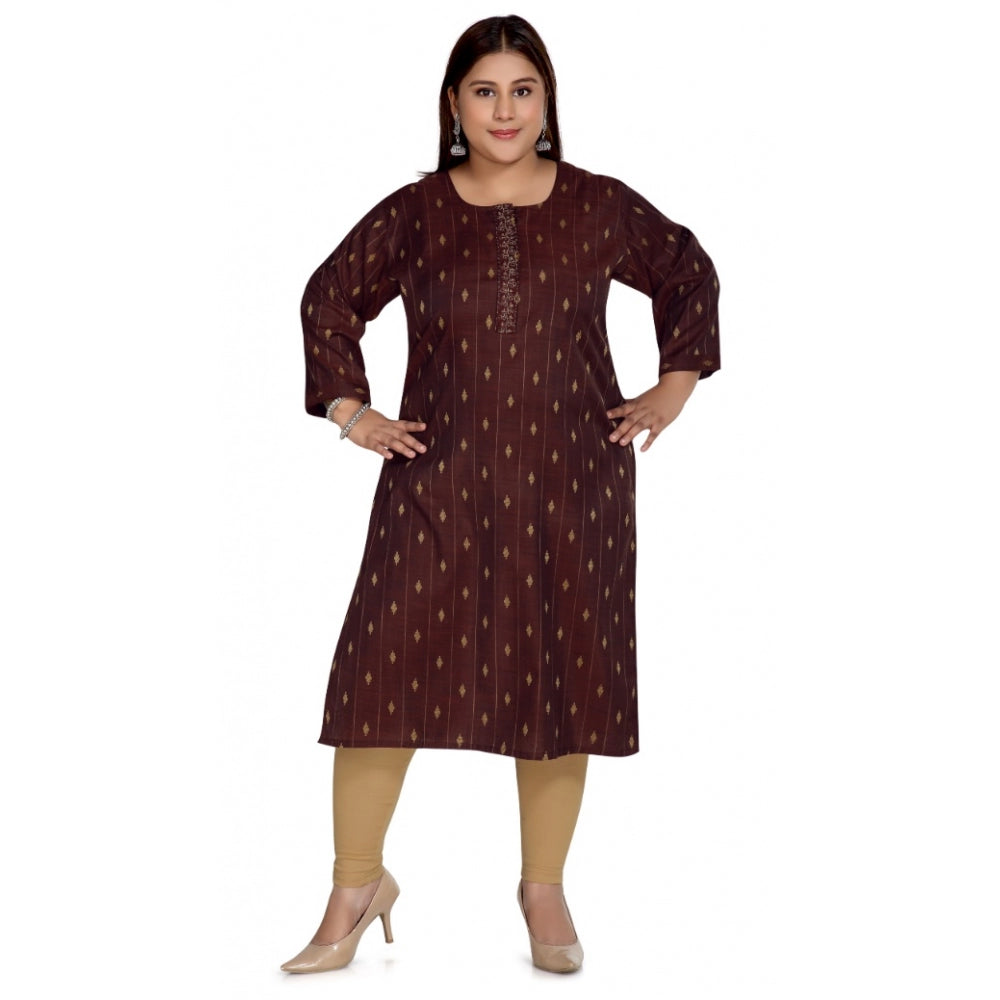 Women's Casual 3/4th Sleeve Cotton Mix Golden Embroidered Straight Kurti (Maroon)