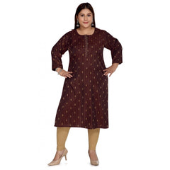 Women's Casual 3/4th Sleeve Cotton Mix Golden Embroidered Straight Kurti (Maroon)