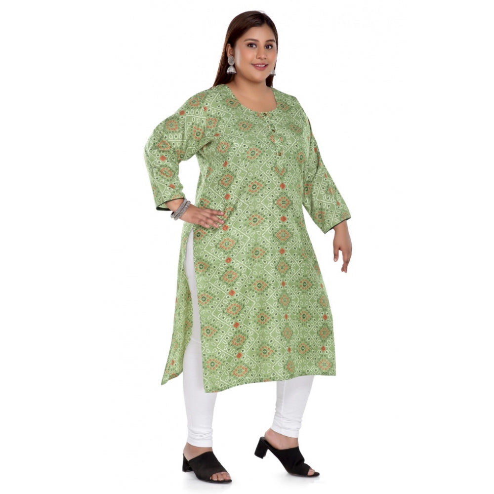 Women's Casual 3/4th Sleeve Rayon Golden Foil Printed Straight Kurti (Pista Green)