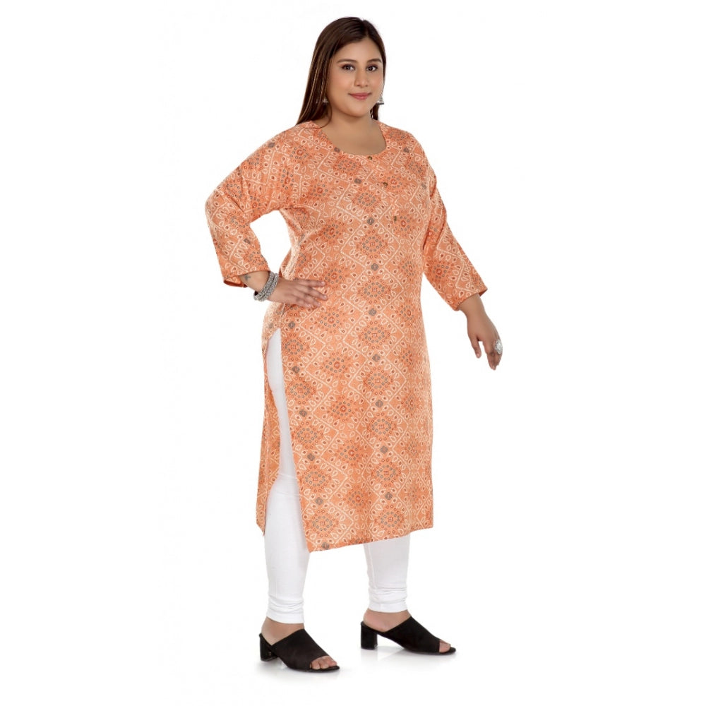 Women's Casual 3/4th Sleeve Rayon Golden Foil Printed Straight Kurti (Light Orange)