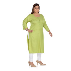 Women's Casual 3/4th Sleeve Rayon Mirror Embroidered Straight Kurti (Apple Green)