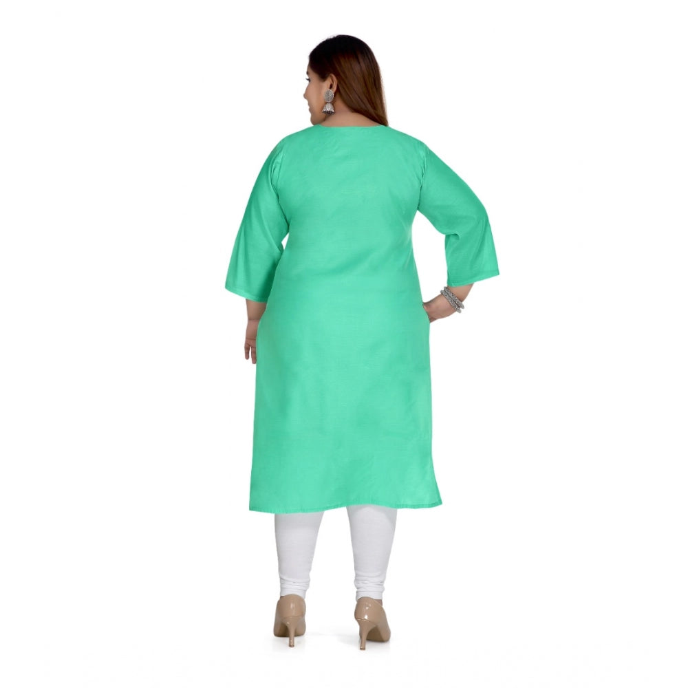 Women's Casual 3/4th Sleeve Rayon Mirror Embroidered Straight Kurti (Green)