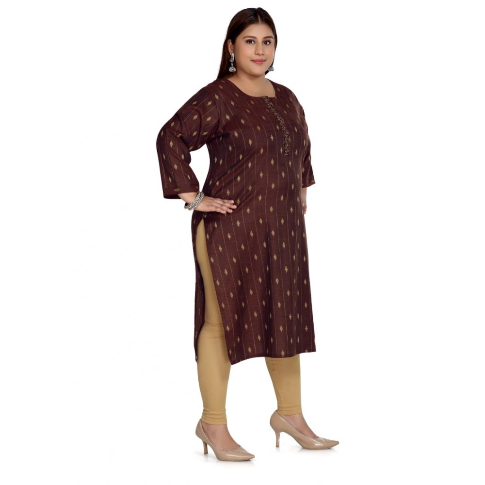 Women's Casual 3/4th Sleeve Cotton Mix Golden Embroidered Straight Kurti (Maroon)