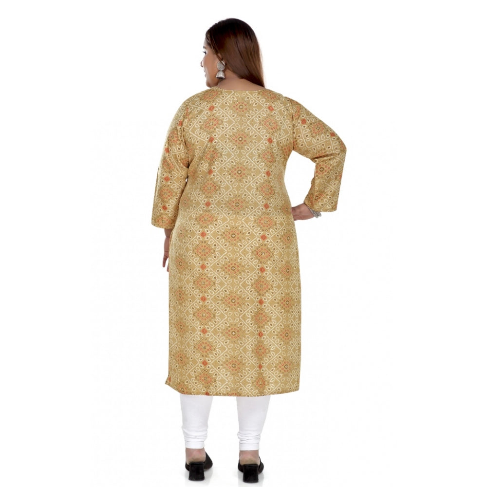 Women's Casual 3/4th Sleeve Rayon Golden Foil Printed Straight Kurti (Tan)