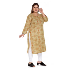 Women's Casual 3/4th Sleeve Rayon Golden Foil Printed Straight Kurti (Tan)