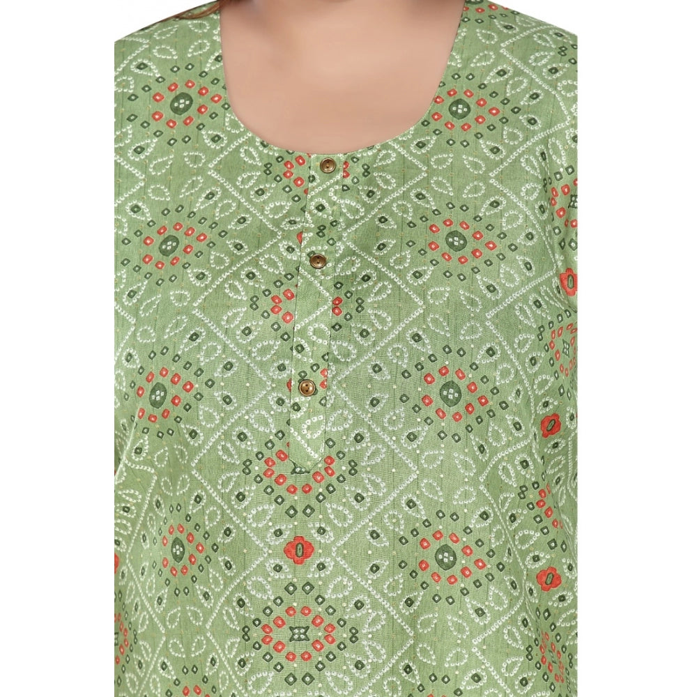 Women's Casual 3/4th Sleeve Rayon Golden Foil Printed Straight Kurti (Pista Green)