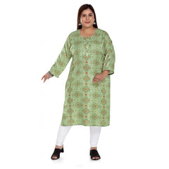 Women's Casual 3/4th Sleeve Rayon Golden Foil Printed Straight Kurti (Pista Green)